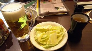 ビール・お通し・ジャスミン茶｜やきとり家 すみれ 川崎店
