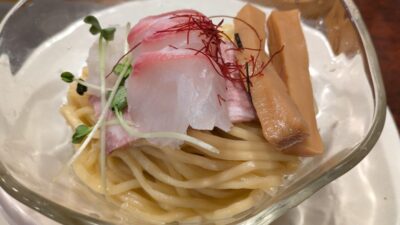冷やし鯛塩つけ麺の麺｜鯛塩そば灯花 そごう横浜店