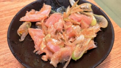 本マグロミノ刺し(まぜまぜ後)|とびっきり鮮魚 鹿島田酒場