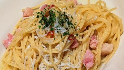 湘南しらすとパンチェッタのペペロンチーノ（アップ）｜TAVOLA アトレ川崎店