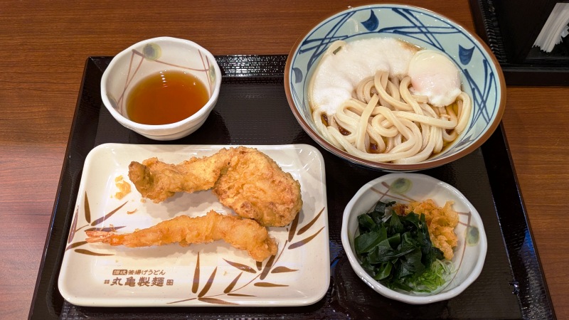 とろ玉うどん＋天ぷら｜丸亀製麺 鹿島田店